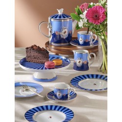 Love Birds Mavi Çizgili Madalyon Mug Kupa 150 ml