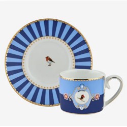 Love Birds Mavi Madalyon Desenli Kuşlu Kahve Fincanı 